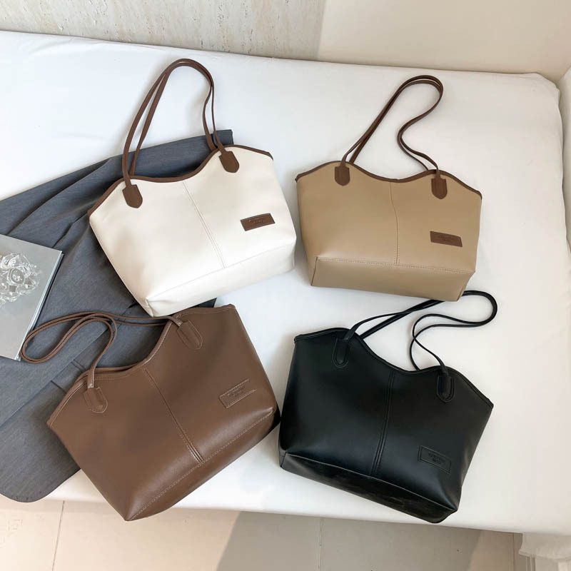 Retro Solid Color Tote Shoulder Bag