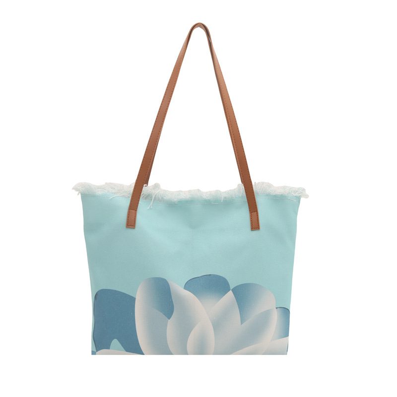 Canvas Fringe Woven Shoulder Tote Bag view 6