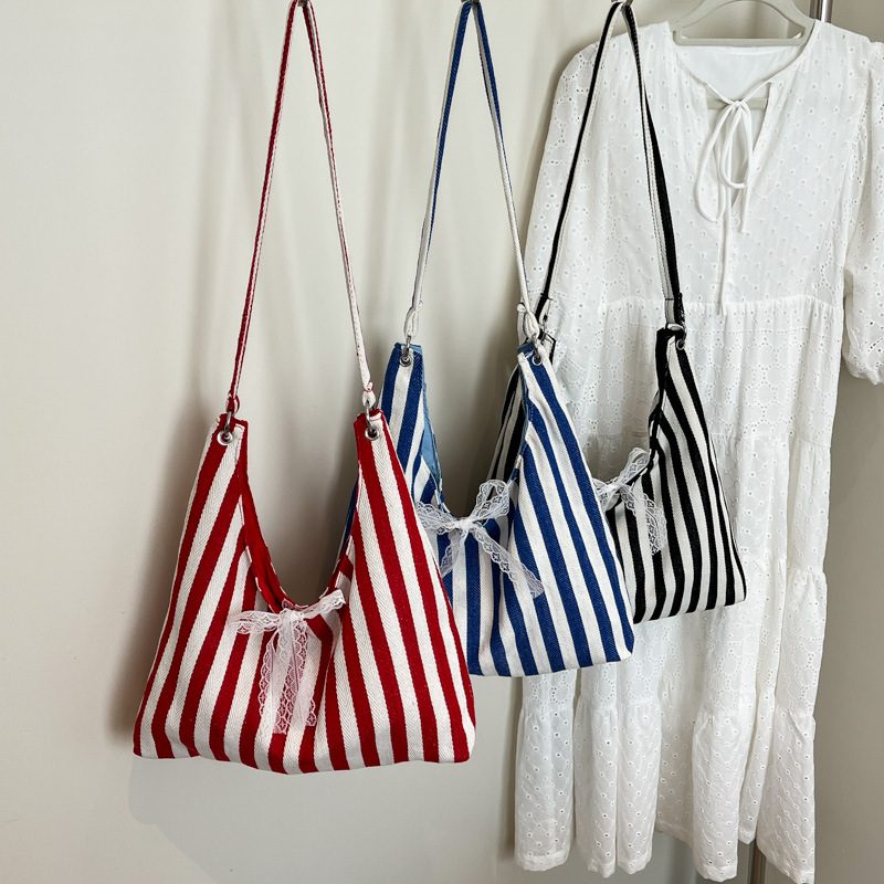 Two-Tone Striped Large Tote Bag