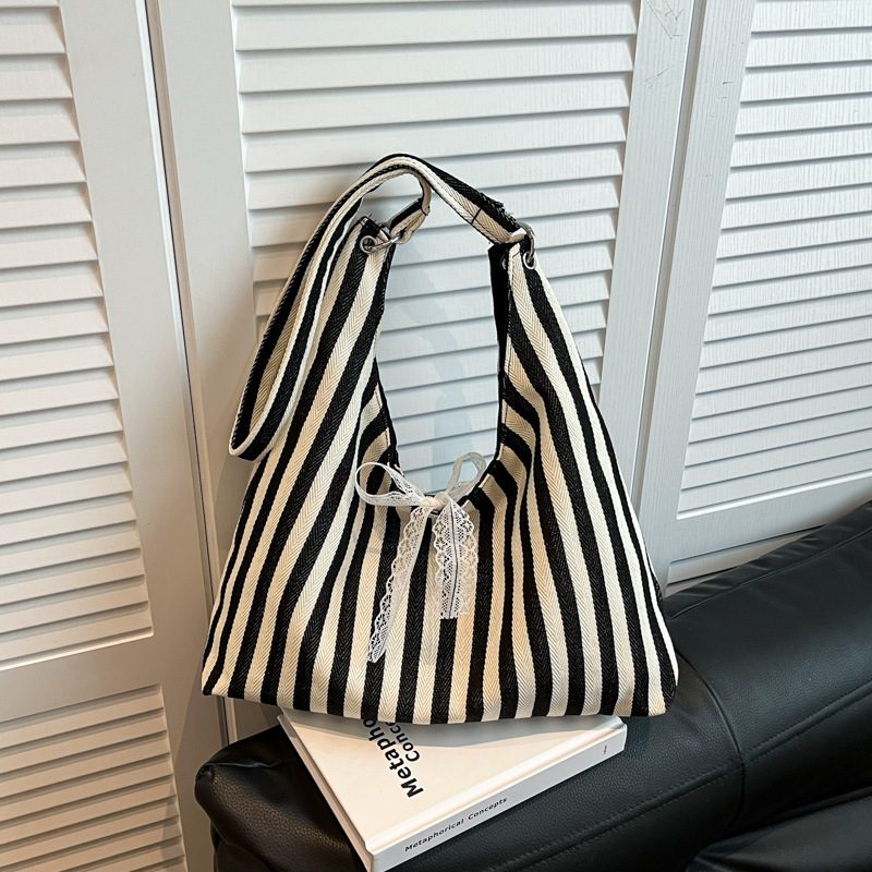 Two-Tone Striped Large Tote Bag view 3