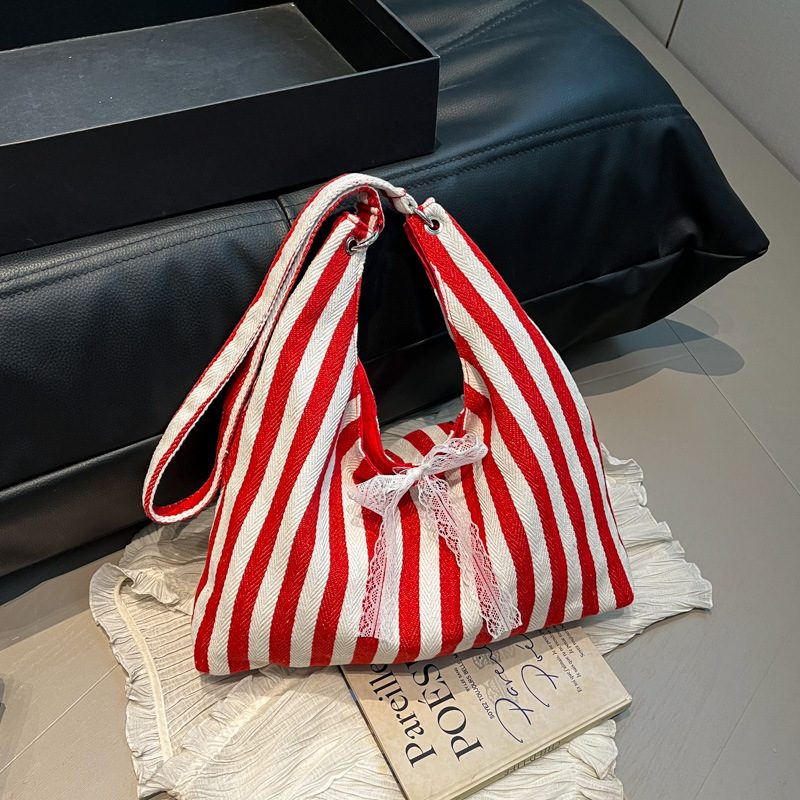Two-Tone Striped Large Tote Bag view 4