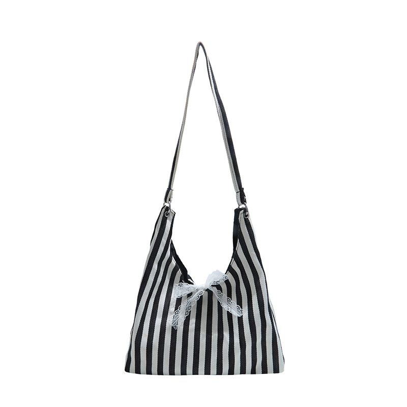 Two-Tone Striped Large Tote Bag view 6