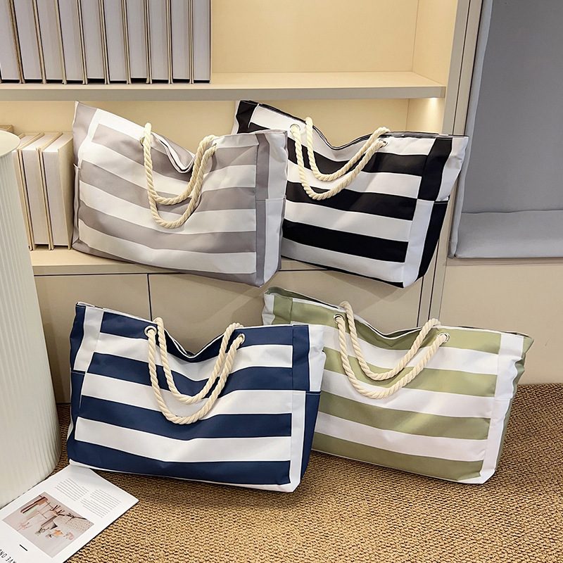 Striped Canvas Rope Tote Bag