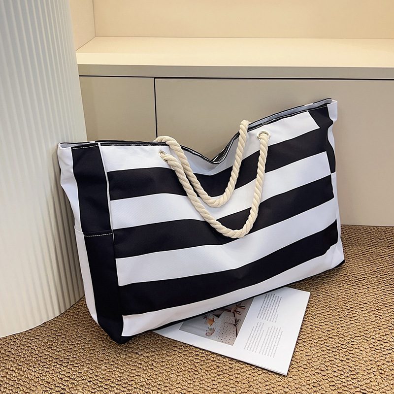 Striped Canvas Rope Tote Bag view 2
