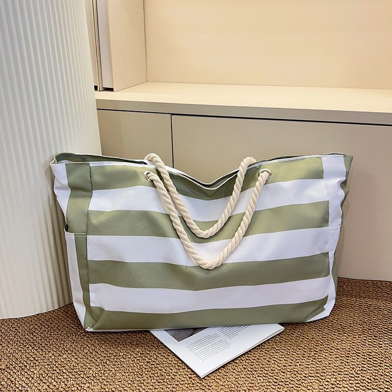 Striped Canvas Rope Tote Bag view 3