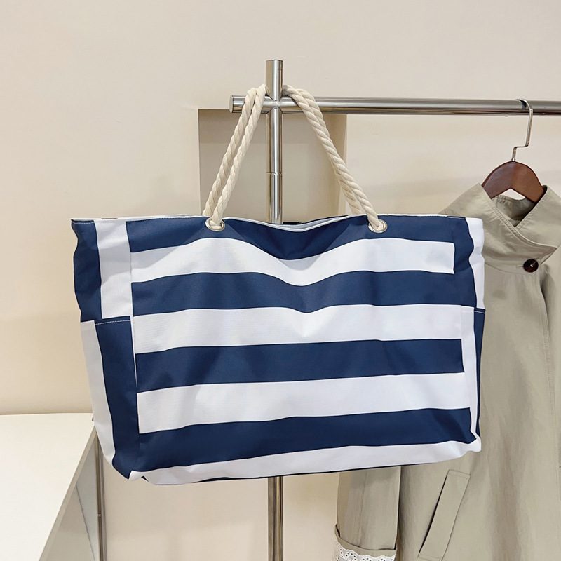 Striped Canvas Rope Tote Bag view 4