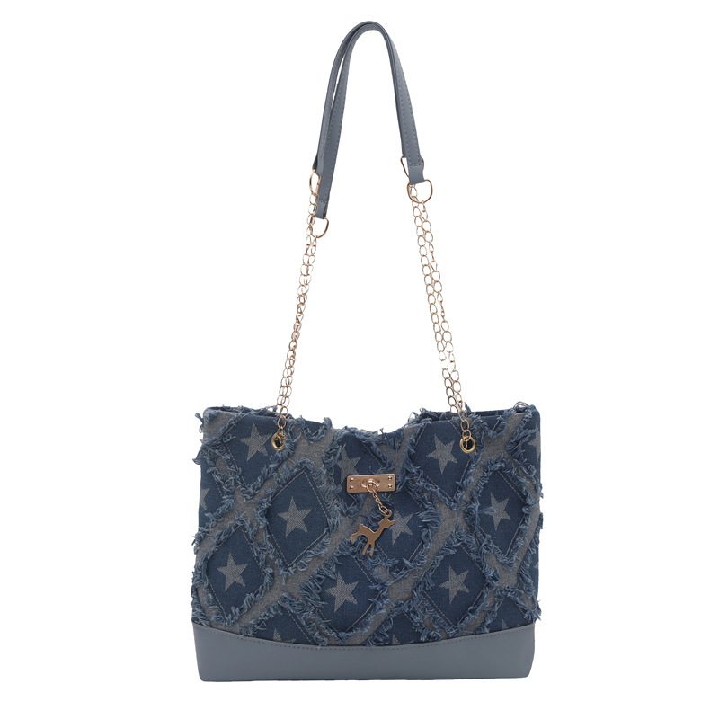 Star Denim Chain Shoulder Tote Bag view 5