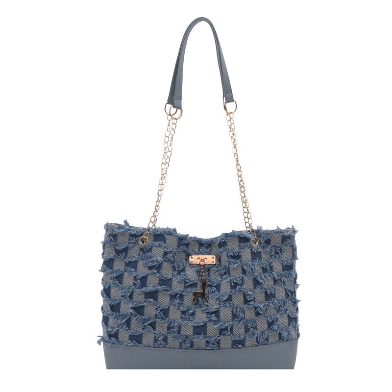 Star Denim Chain Shoulder Tote Bag view 6