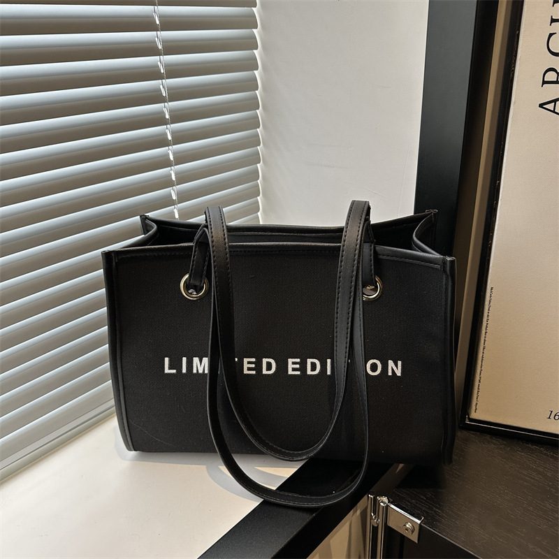 Letter Print Canvas Large Shoulder Tote Bag view 4