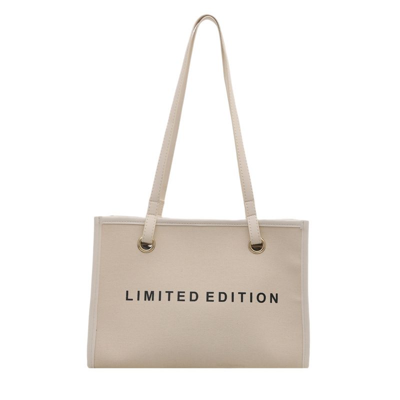 Letter Print Canvas Large Shoulder Tote Bag view 5
