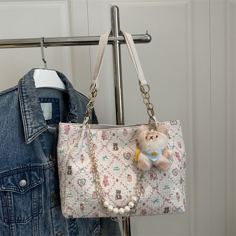 Large-Capacity Bear Charm Shoulder Tote Bag