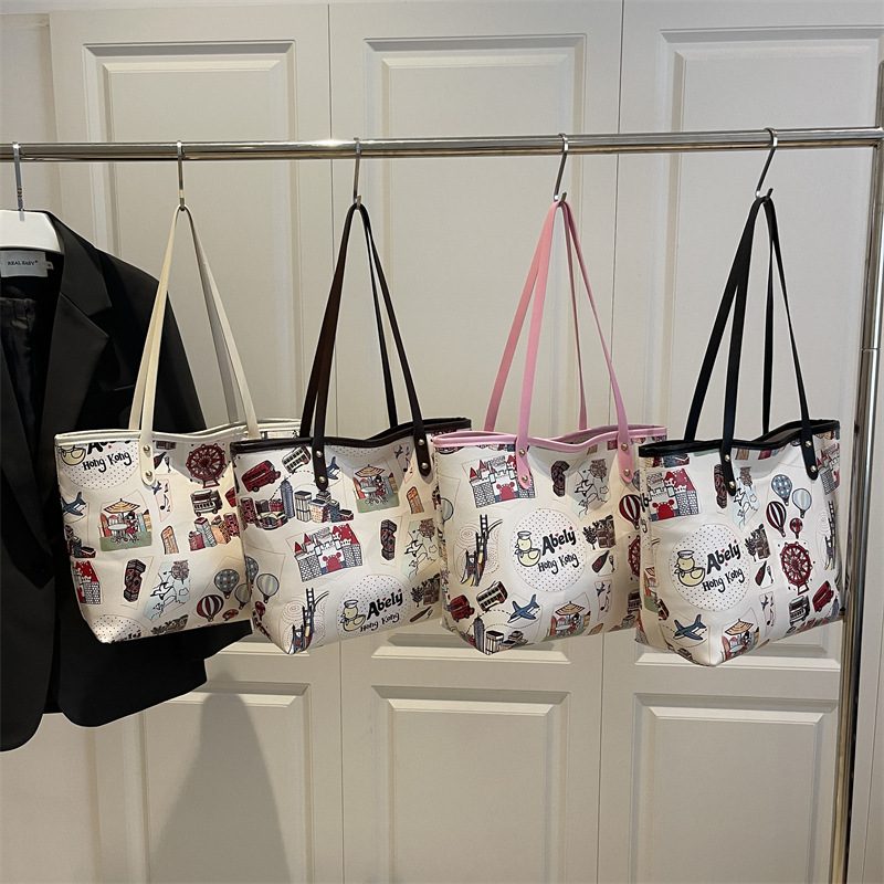 Graffiti Print Large-Capacity Top-Handle Tote Bag