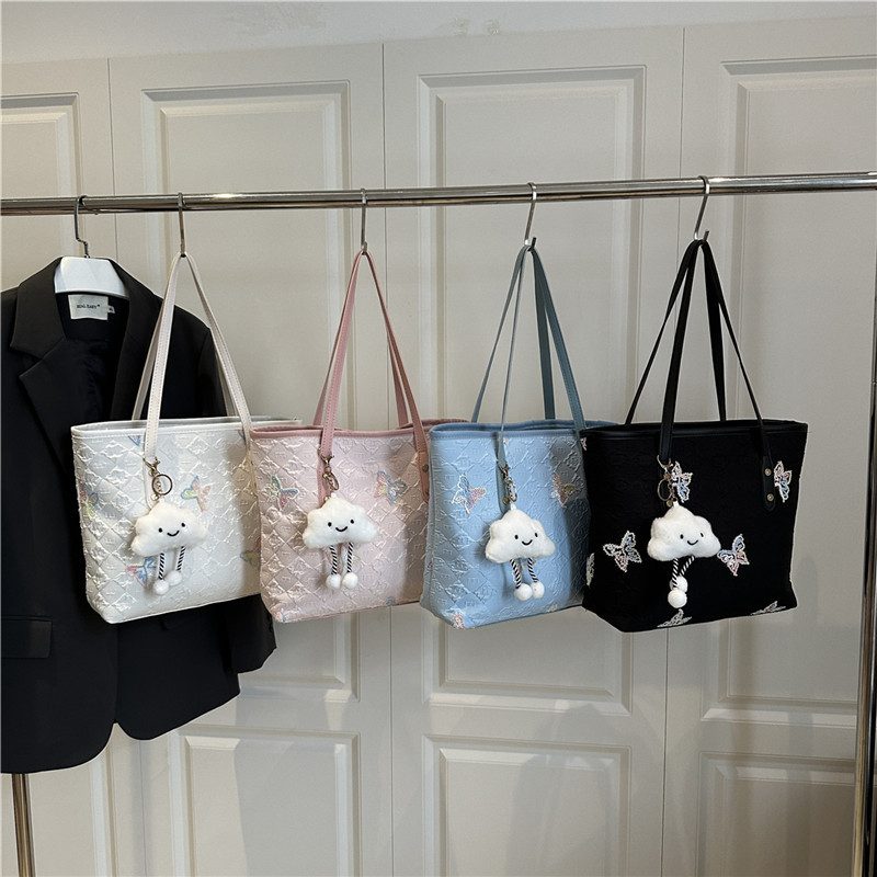 Embroidered Butterfly Large-Capacity Shoulder Tote Bag