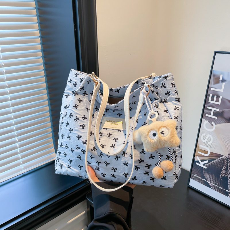 Bow Detail Preppy Large-Capacity Shoulder Tote