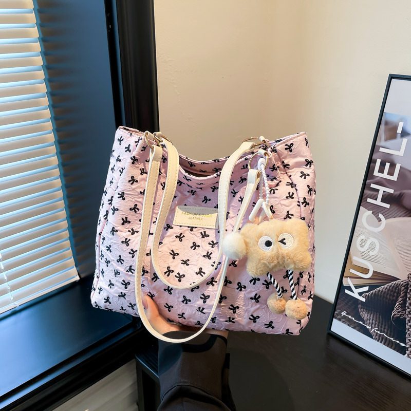 Bow Detail Preppy Large-Capacity Shoulder Tote view 5