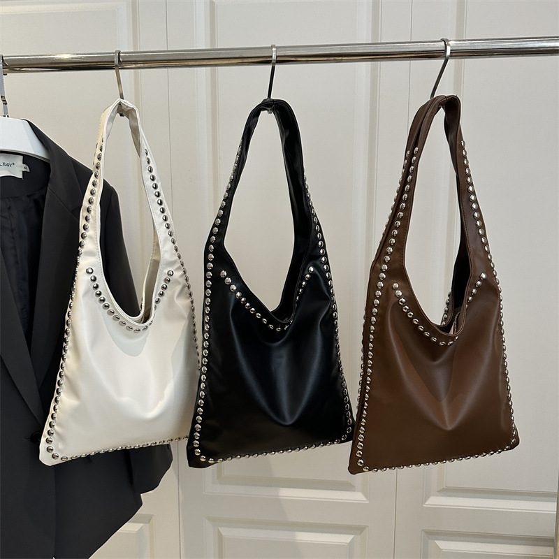 Studded Moto Tote Shoulder Bag
