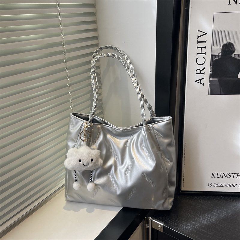 Korean Solid Color Large Tote Bag view 4