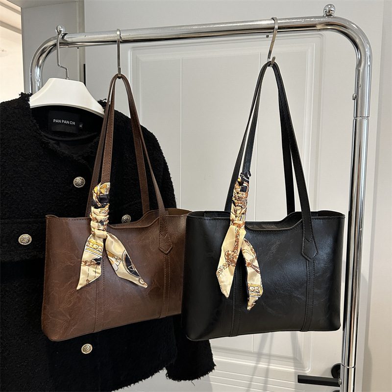 Solid Color Shoulder Tote Bag