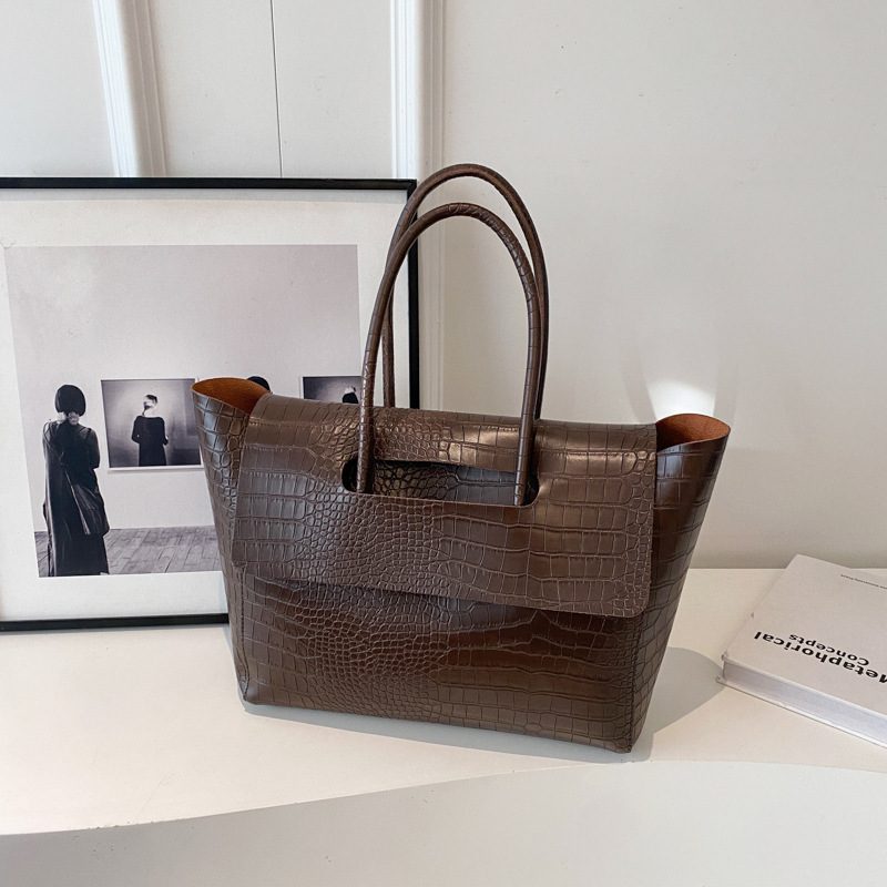Crocodile Embossed Leather Tote Bag