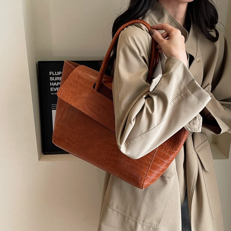 Crocodile Embossed Leather Tote Bag view 2