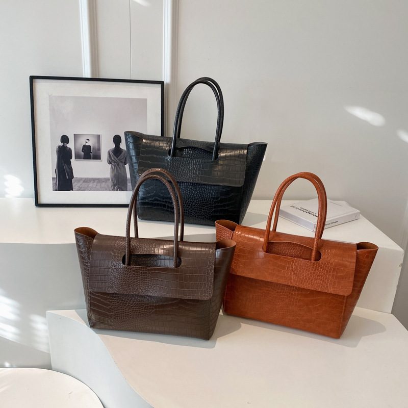 Crocodile Embossed Leather Tote Bag view 3
