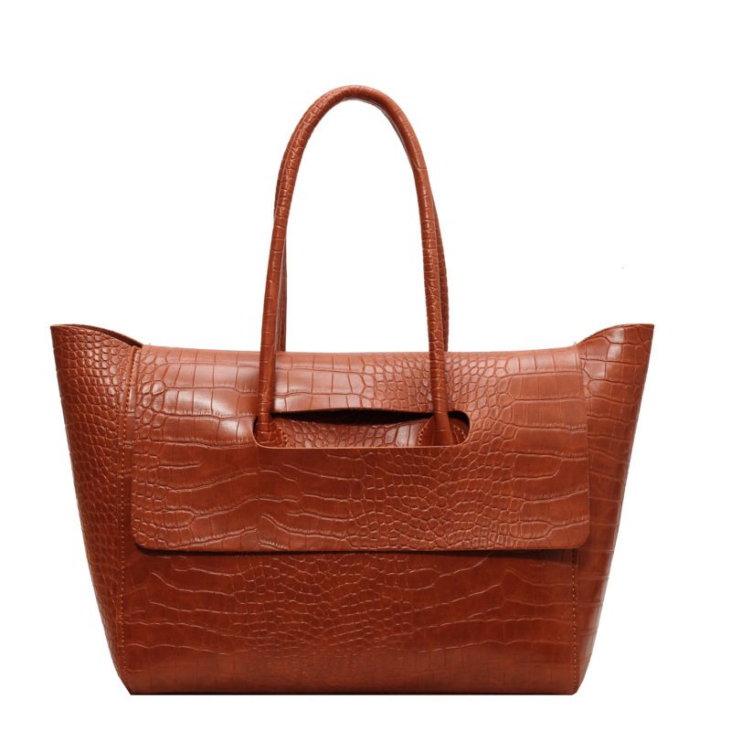 Crocodile Embossed Leather Tote Bag view 5