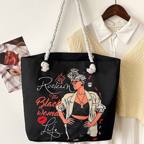 Vintage Canvas Top-Handle Beach Tote Bag