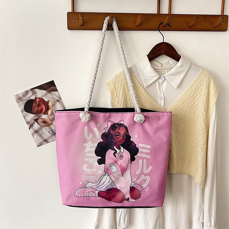 Tas Tote Pantai Gagang Atas Kanvas Vintage view 10