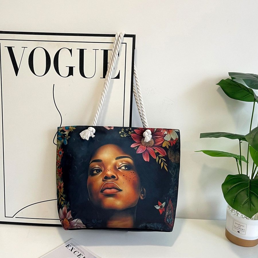 Tas Tote Pantai Gagang Atas Kanvas Vintage view 12