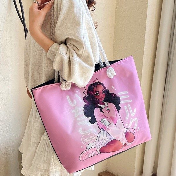 Tas Tote Pantai Gagang Atas Kanvas Vintage view 3
