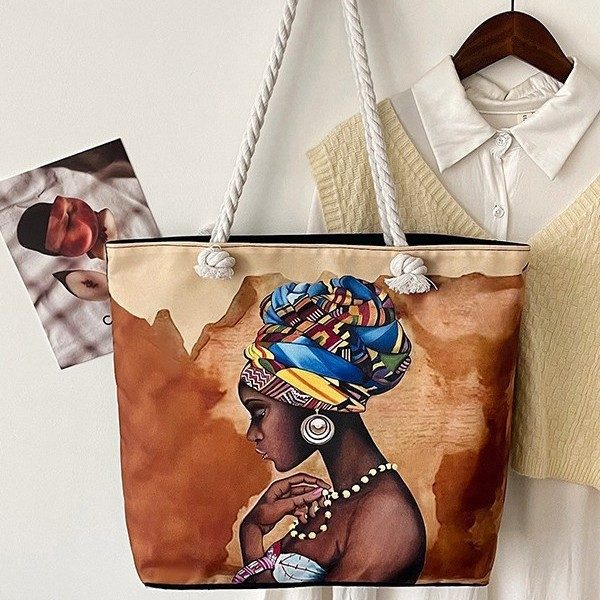 Tas Tote Pantai Gagang Atas Kanvas Vintage view 4