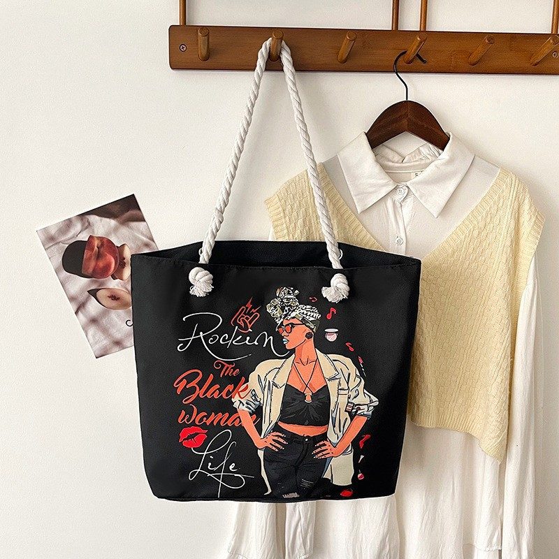 Tas Tote Pantai Gagang Atas Kanvas Vintage view 6