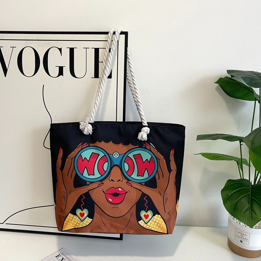 Tas Tote Pantai Gagang Atas Kanvas Vintage view 9