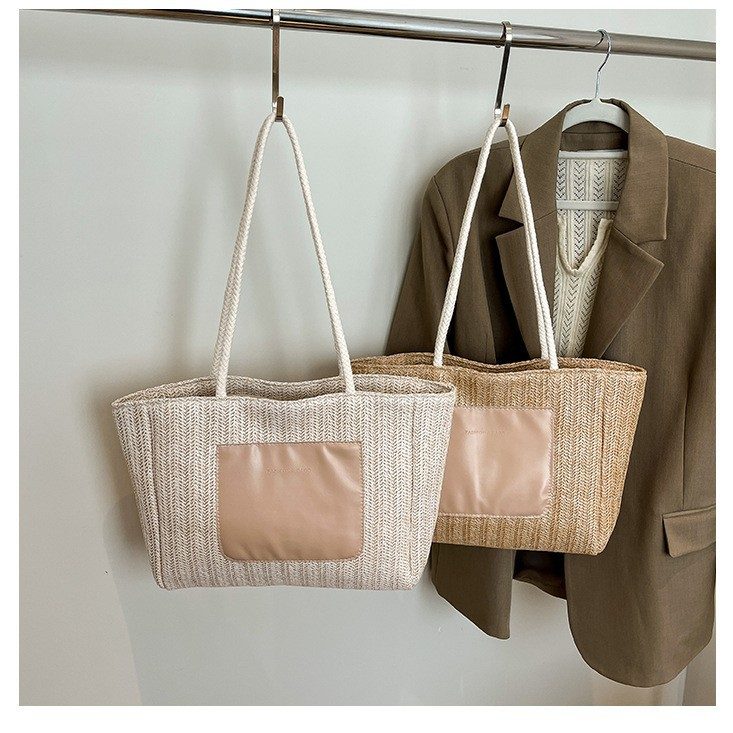 Woven Large Capacity Top-Handle Tote Bag