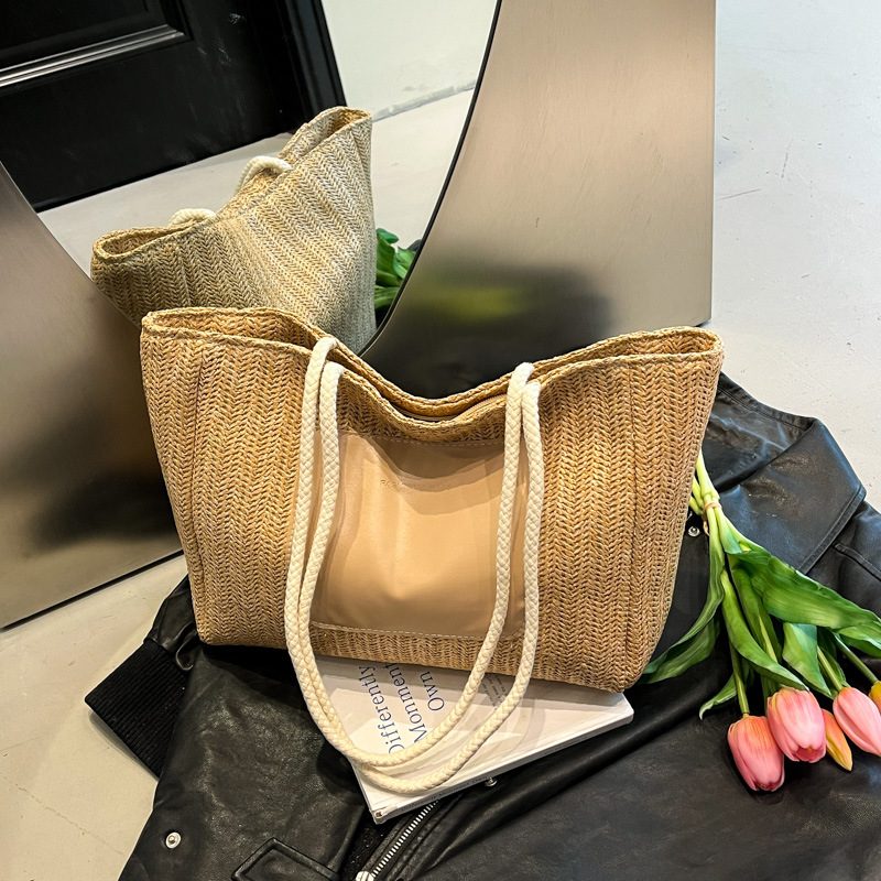 Woven Large Capacity Top-Handle Tote Bag view 3