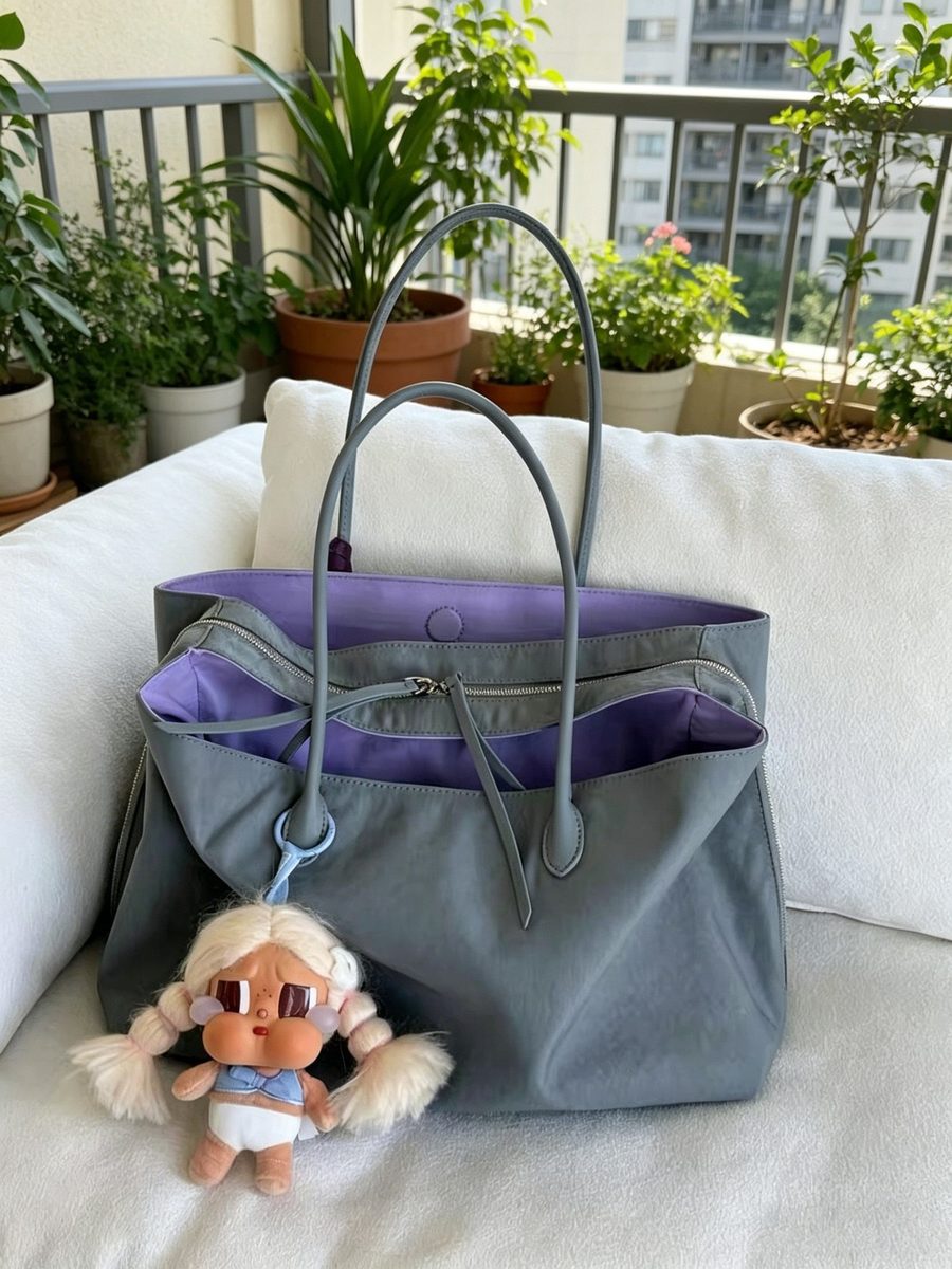 Color-Block Multi-Pocket Nylon Tote Bag view 8