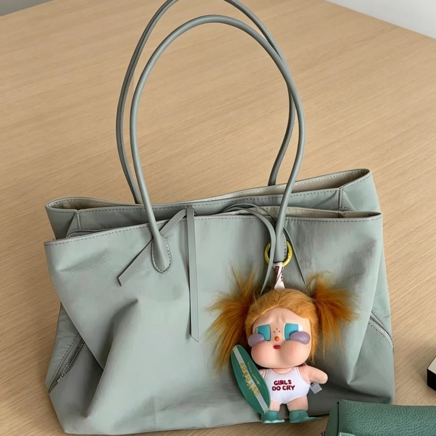Color-Block Multi-Pocket Nylon Tote Bag