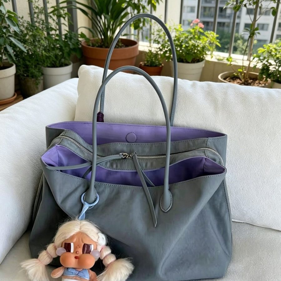 Color-Block Multi-Pocket Nylon Tote Bag view 4