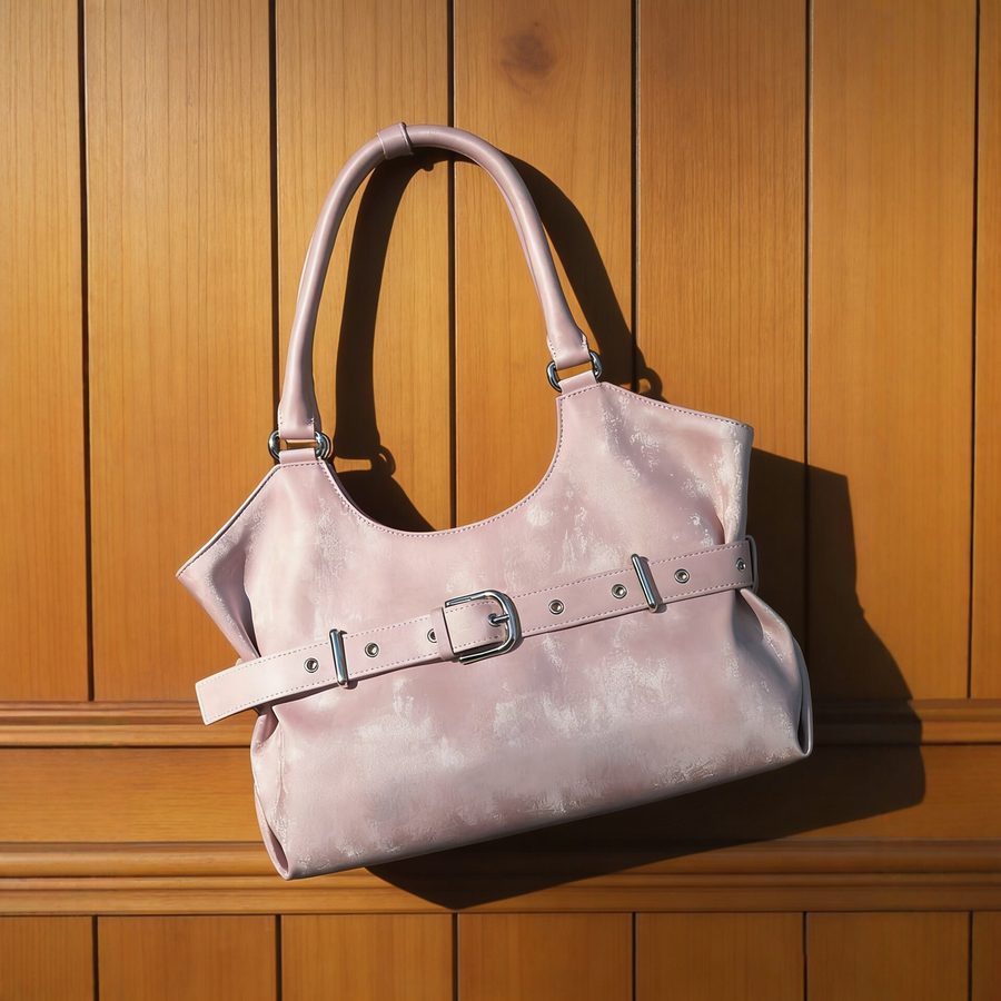 Vintage Moto Belted Shoulder Tote Bag