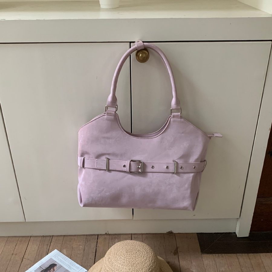 Vintage Moto Belted Shoulder Tote Bag view 4