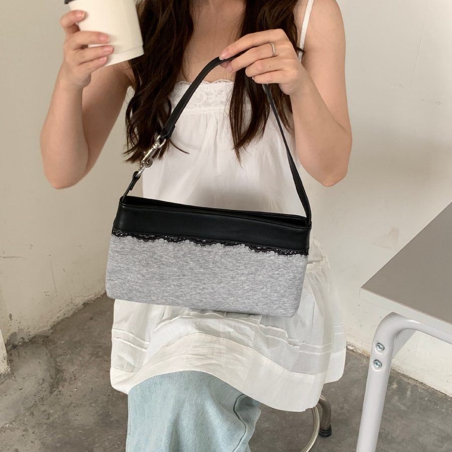 Lace Trim Minimalist Shoulder Tote Bag view 2
