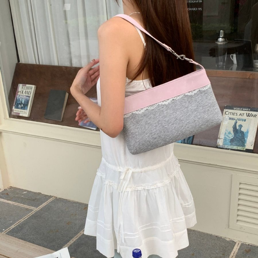 Lace Trim Minimalist Shoulder Tote Bag view 4