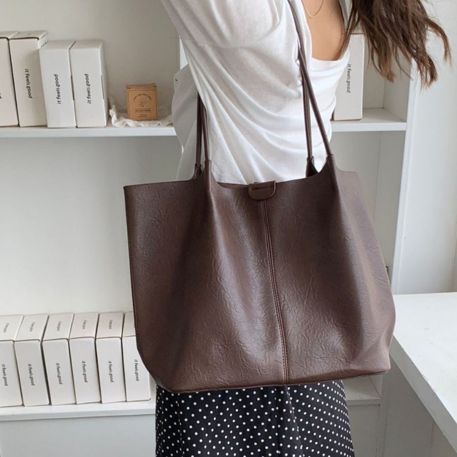 Soft Leather Minimalist Shoulder Tote Bag