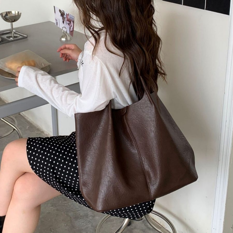 Soft Leather Minimalist Shoulder Tote Bag view 2