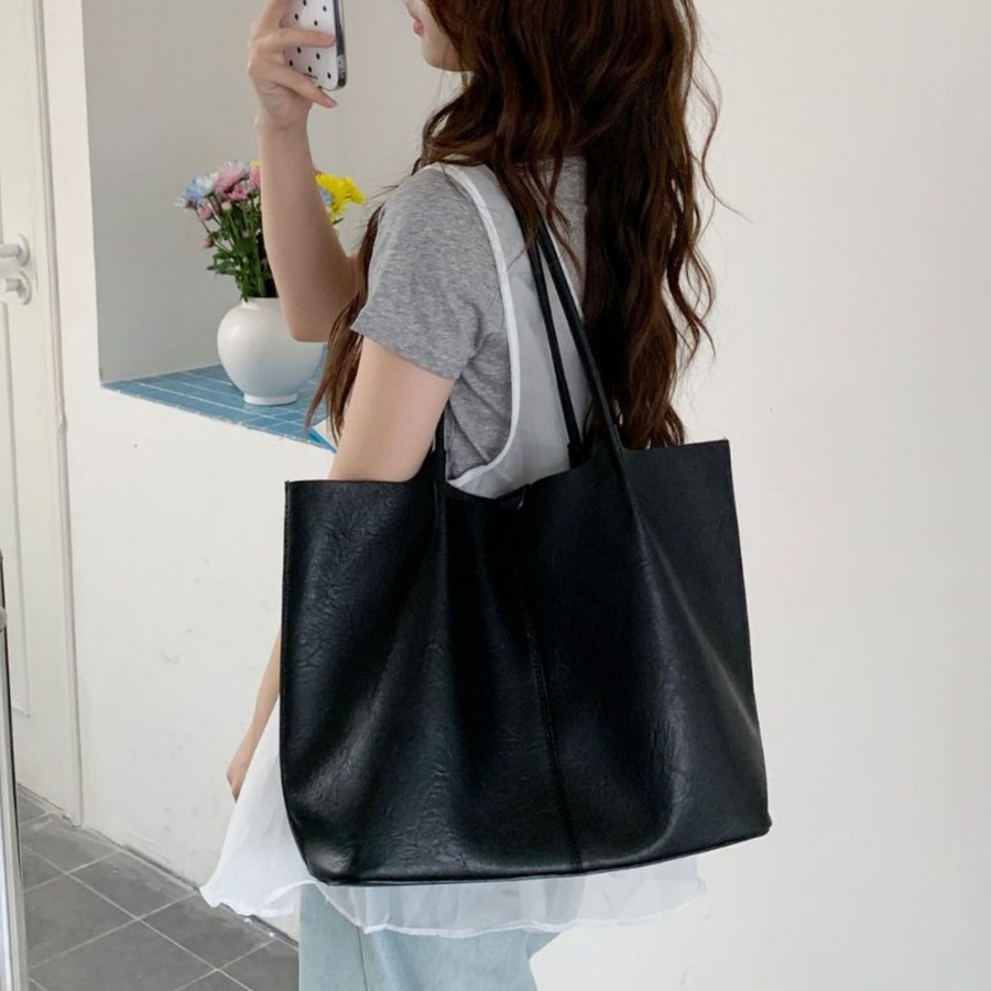 Soft Leather Minimalist Shoulder Tote Bag view 3