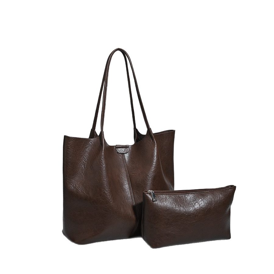 Soft Leather Minimalist Shoulder Tote Bag view 5