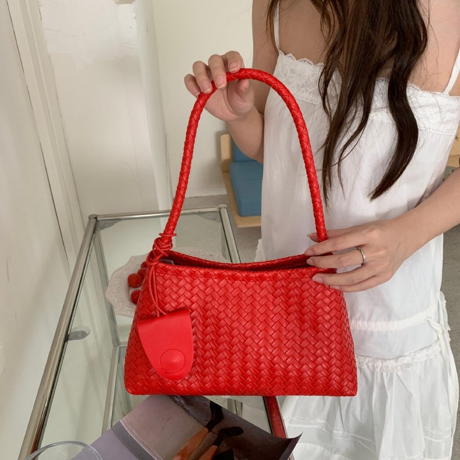 Woven Texture Top-Handle Baguette Bag