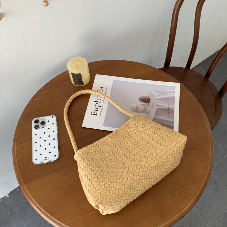 Woven Texture Top-Handle Baguette Bag view 3