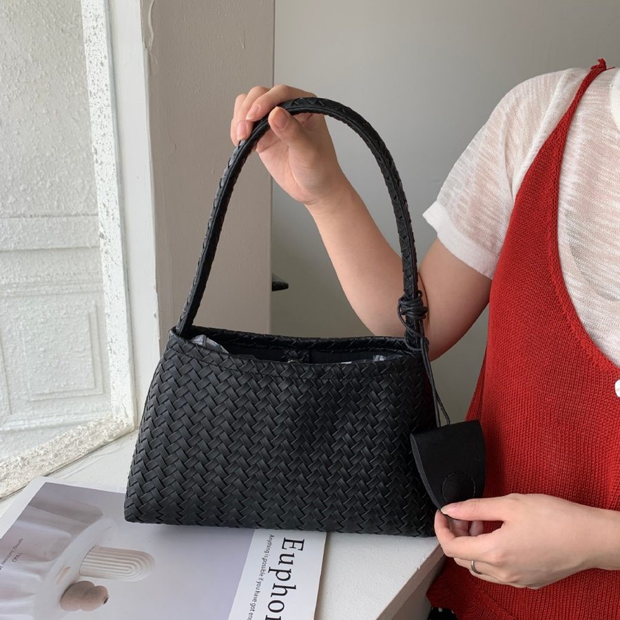 Woven Texture Top-Handle Baguette Bag view 4