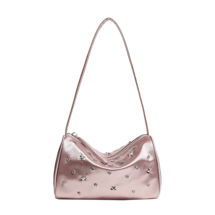 Studded Satin Shoulder Top-Handle Bag view 5